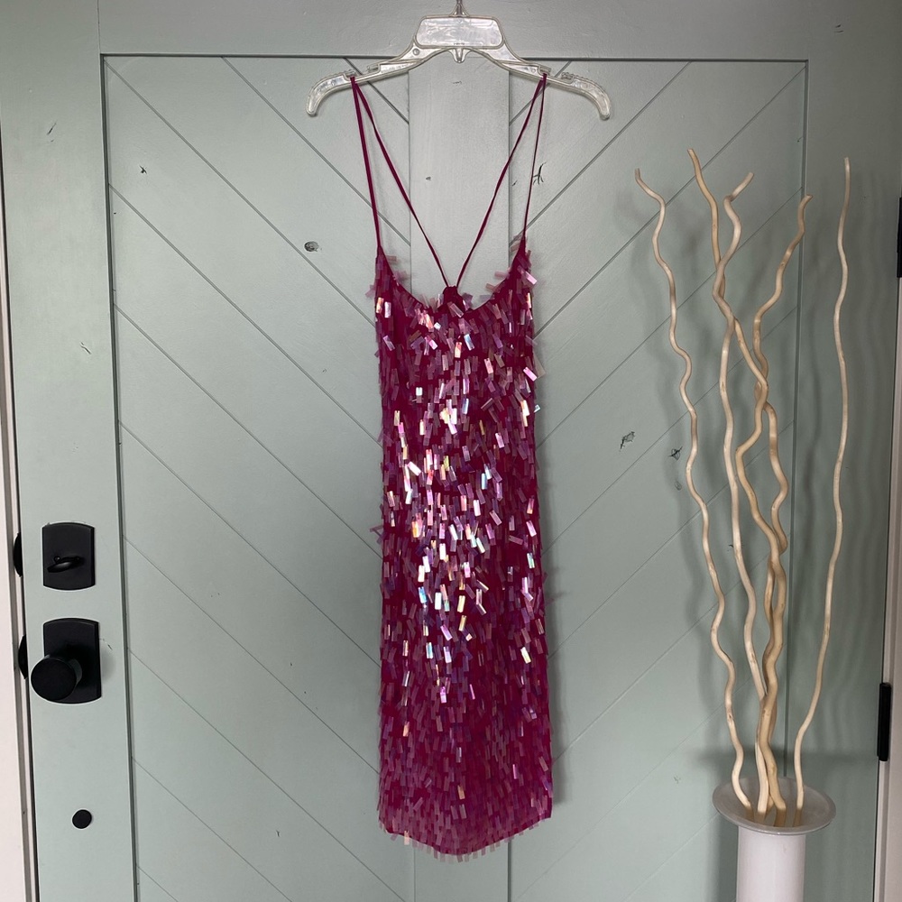 BCBG sequined spaghetti strap mini dress